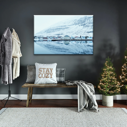 Village by The River Under The Snow-capped Mountains Prints On Canvas