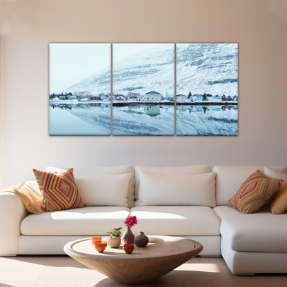 Village by The River Under The Snow-capped Mountains Prints On Canvas