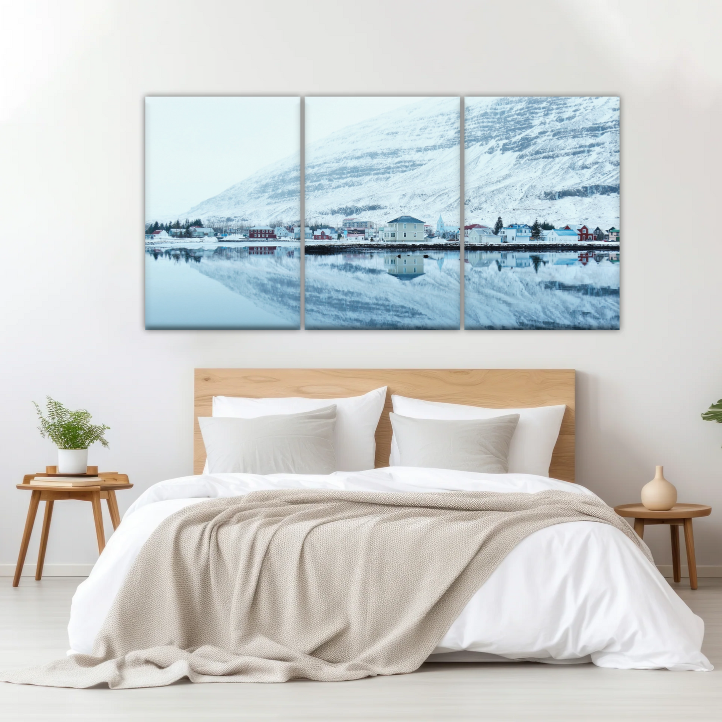 Village by The River Under The Snow-capped Mountains Prints On Canvas