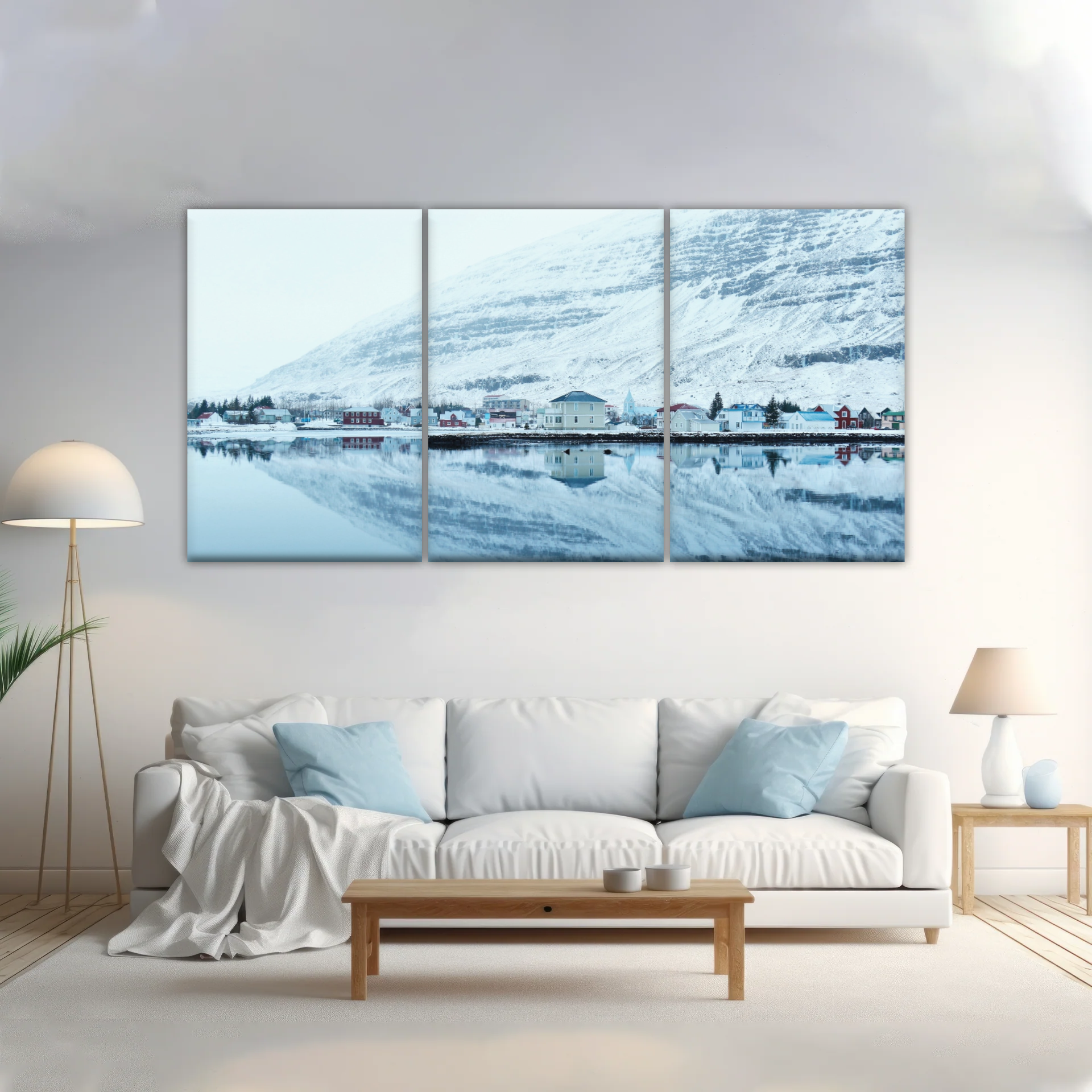 Village by The River Under The Snow-capped Mountains Prints On Canvas - Personalised Canvas Art