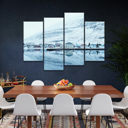 Village by The River Under The Snow-capped Mountains Prints On Canvas