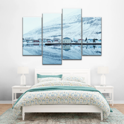 Village by The River Under The Snow-capped Mountains Prints On Canvas