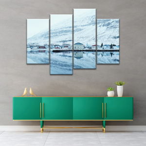 Village by The River Under The Snow-capped Mountains Prints On Canvas