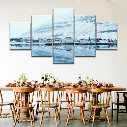 Village by The River Under The Snow-capped Mountains Prints On Canvas