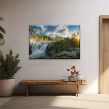 Load image into Gallery viewer, Waterfall In The Forest At Sunset Art Canvas Print
