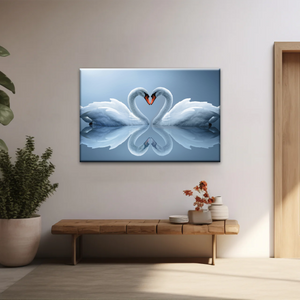 White Swan Couple With Love Heart-shaped Canvas Print Frames