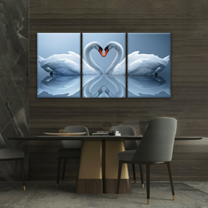 White Swan Couple With Love Heart-shaped Canvas Print Frames
