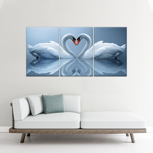 White Swan Couple With Love Heart-shaped Canvas Print Frames