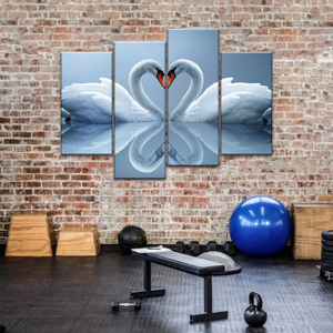 White Swan Couple With Love Heart-shaped Canvas Print Frames