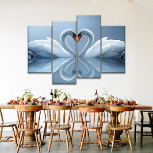 White Swan Couple With Love Heart-shaped Canvas Print Frames