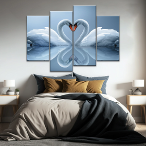 White Swan Couple With Love Heart-shaped Canvas Print Frames