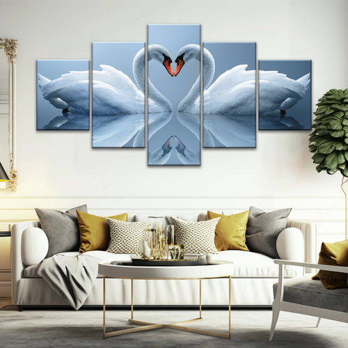 White Swan Couple With Love Heart-shaped Canvas Print Frames
