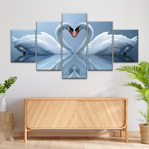 White Swan Couple With Love Heart-shaped Canvas Print Frames