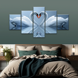 White Swan Couple With Love Heart-shaped Canvas Print Frames