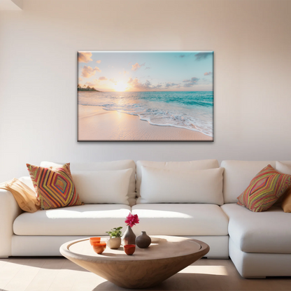 White Sand Beach With Calm Water at Sunset Wall Art