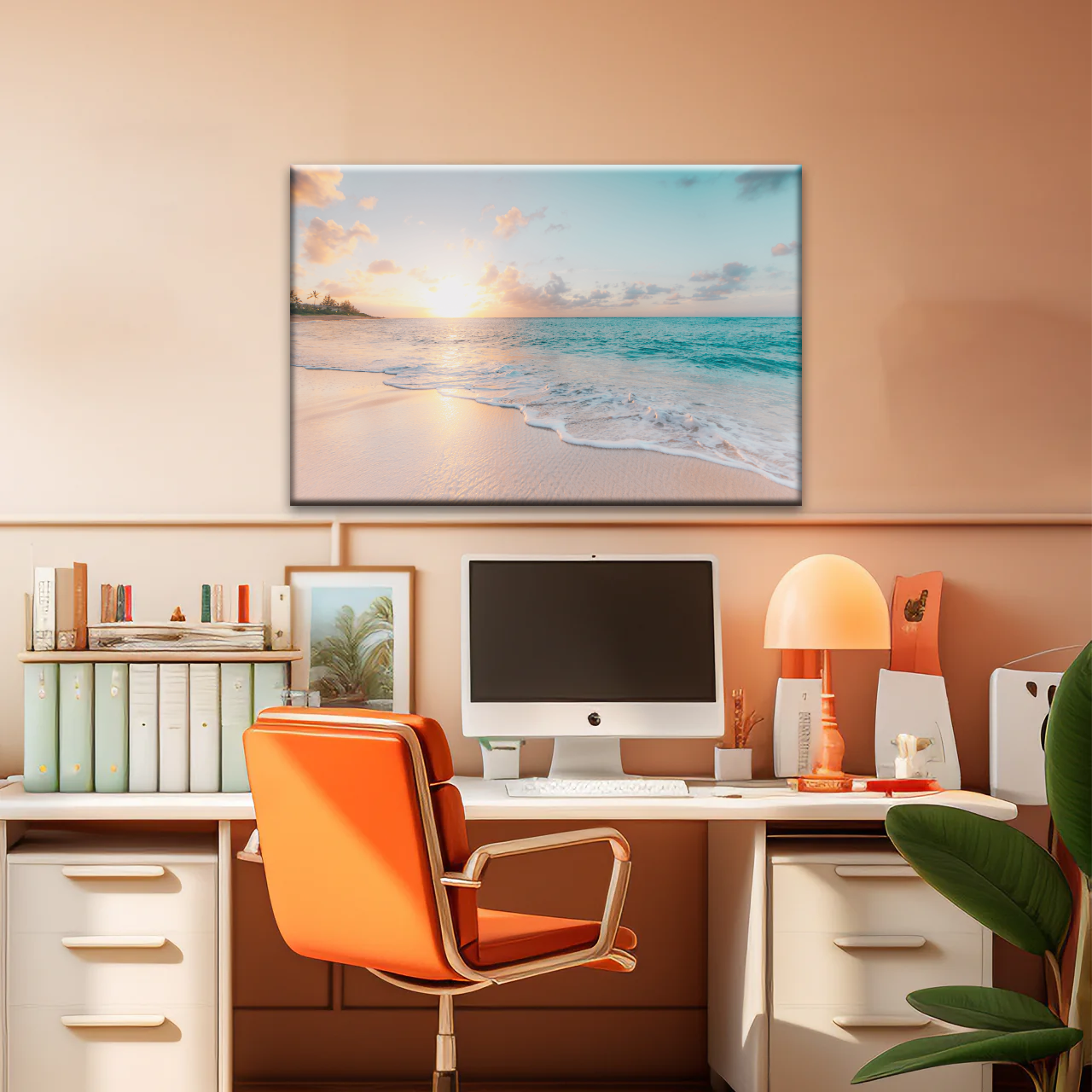 White Sand Beach With Calm Water at Sunset Wall Art