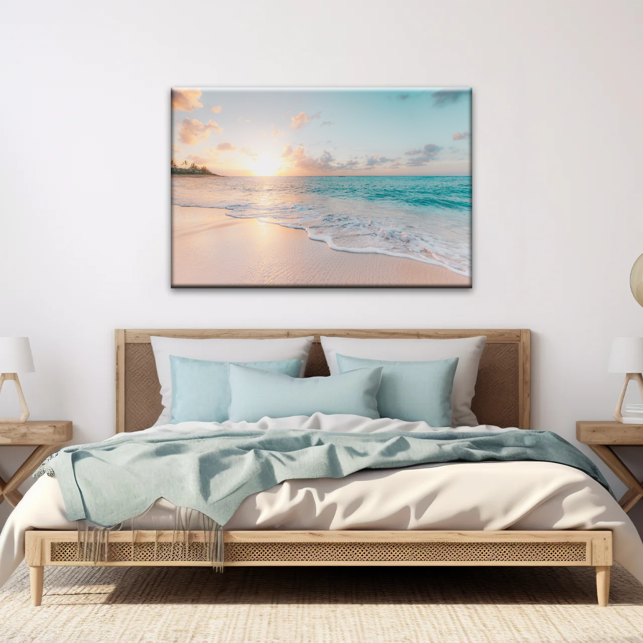 White Sand Beach With Calm Water at Sunset Wall Art
