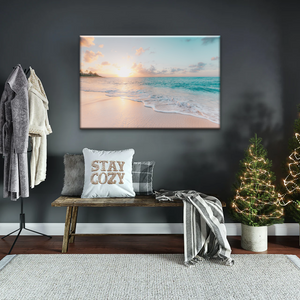 White Sand Beach With Calm Water at Sunset Wall Art