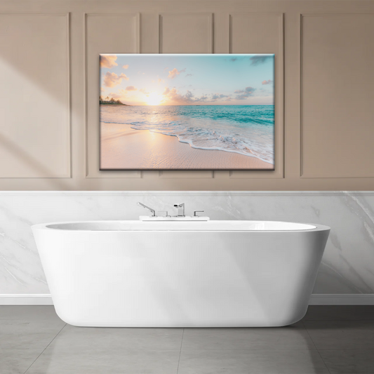 White Sand Beach With Calm Water at Sunset Wall Art