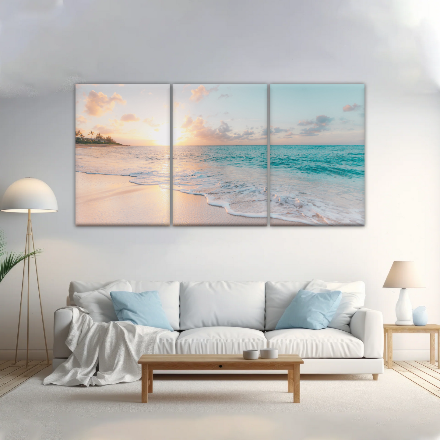 White Sand Beach With Calm Water at Sunset Wall Art