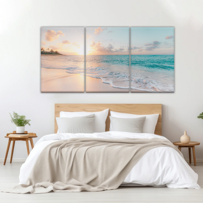 White Sand Beach With Calm Water at Sunset Wall Art