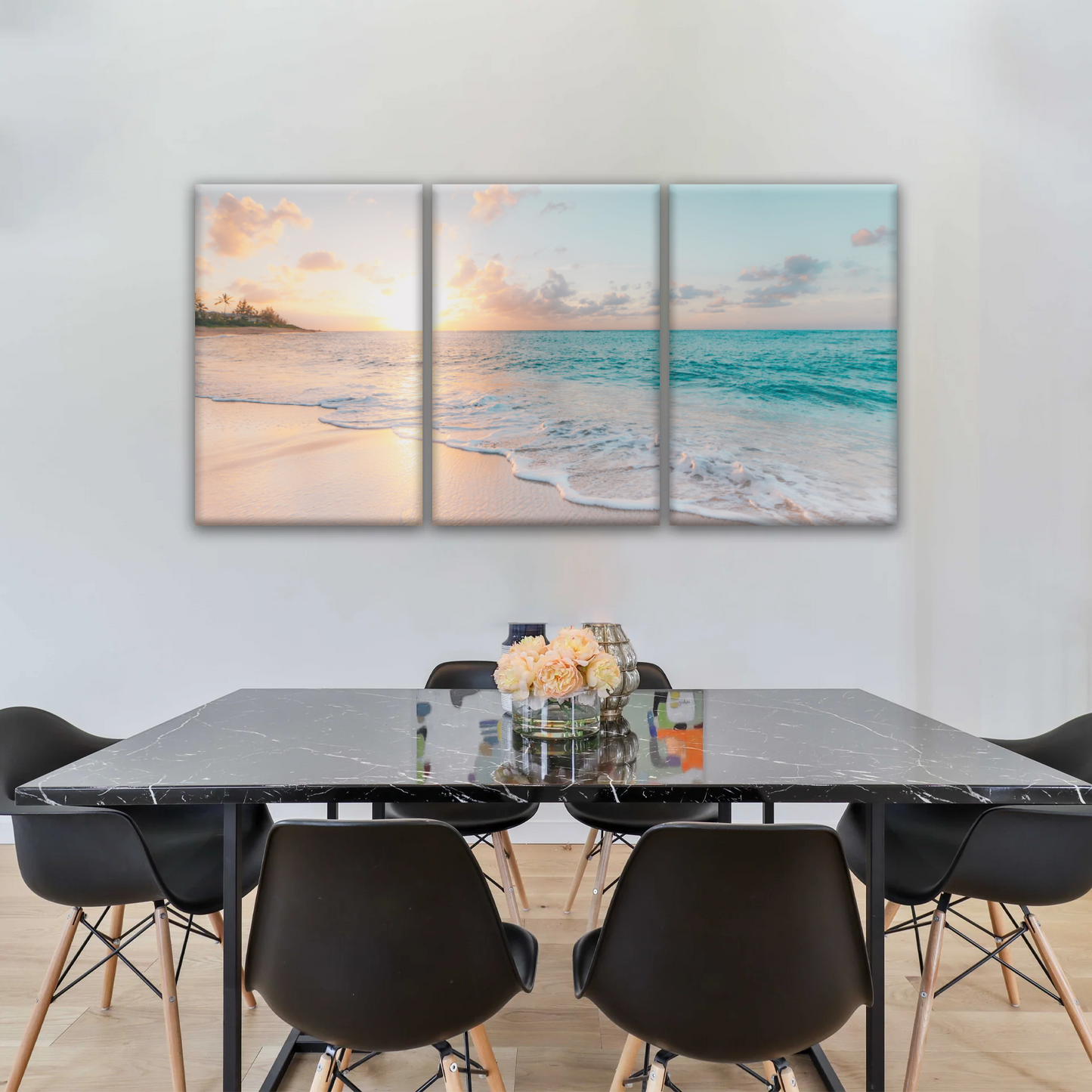 White Sand Beach With Calm Water at Sunset Wall Art