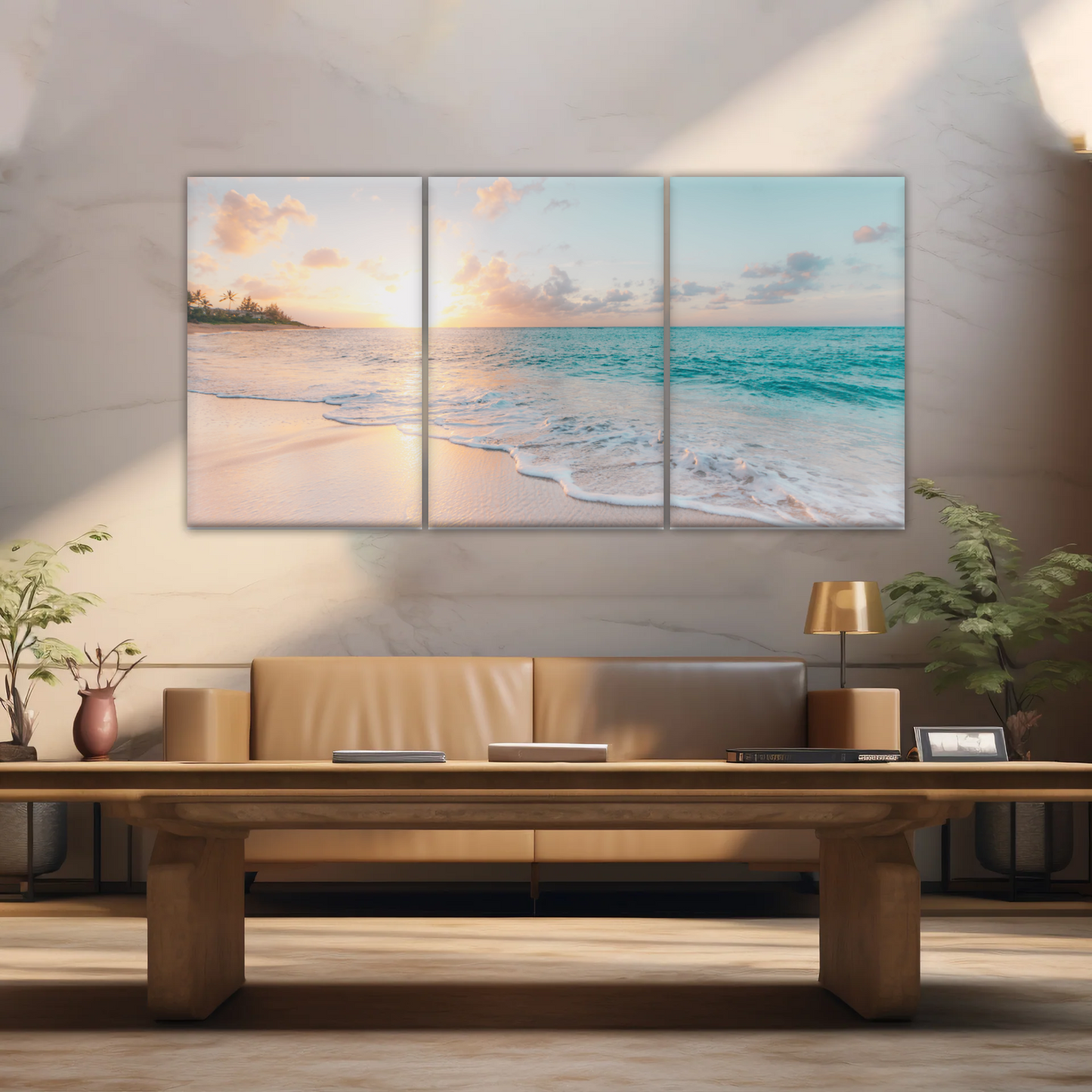 White Sand Beach With Calm Water at Sunset Wall Art