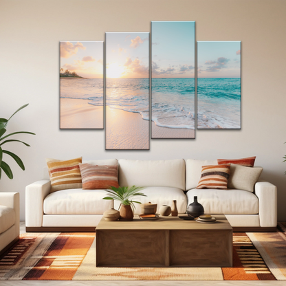 White Sand Beach With Calm Water at Sunset Wall Art