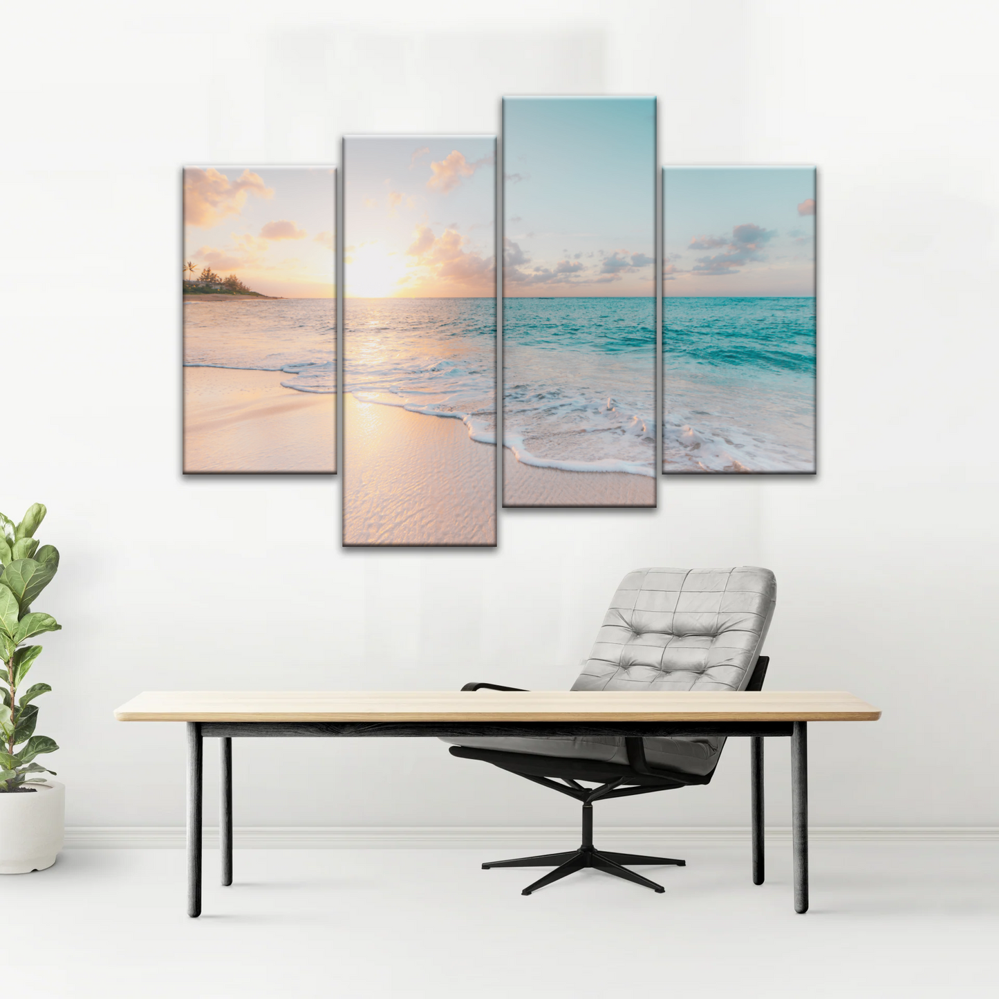 White Sand Beach With Calm Water at Sunset Wall Art