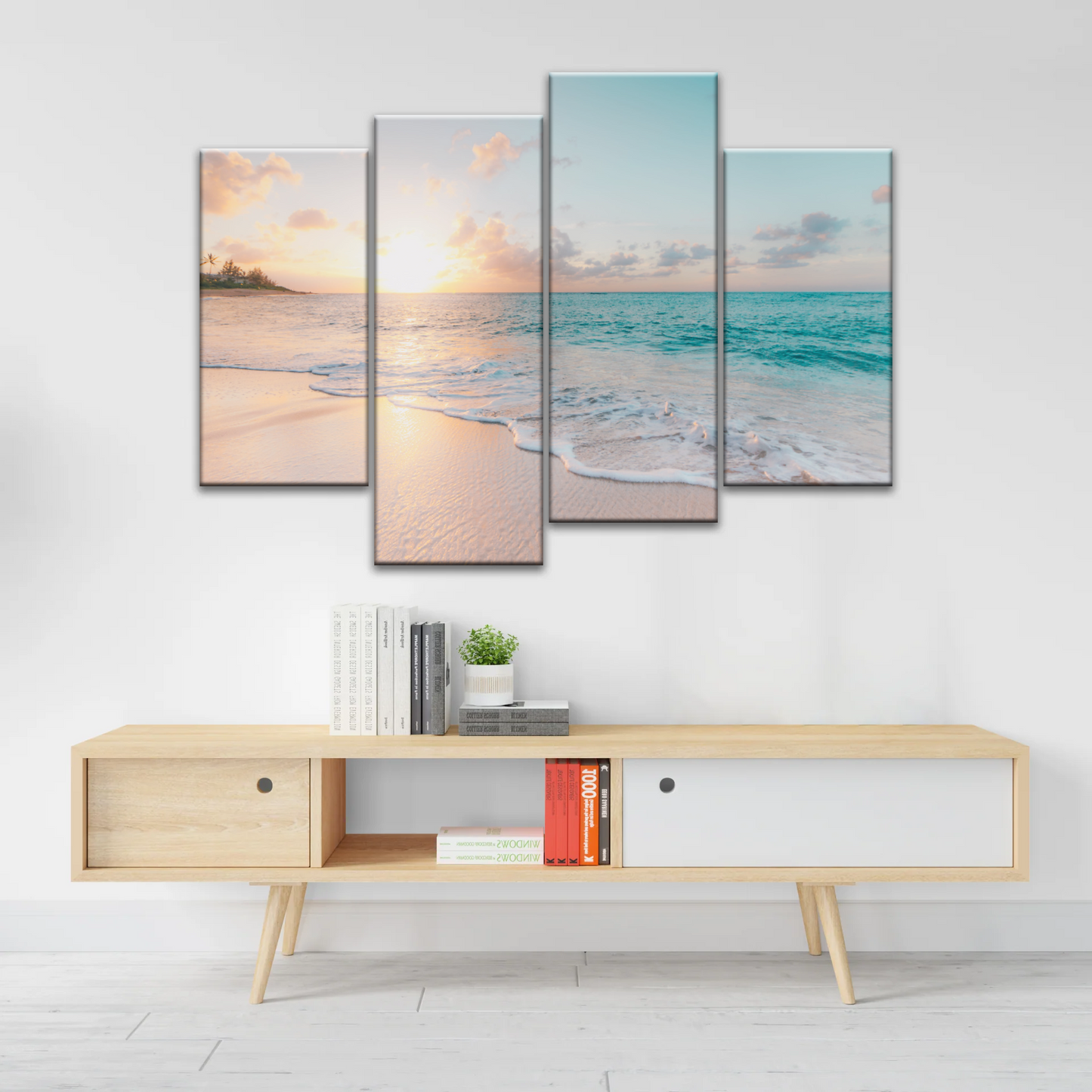 White Sand Beach With Calm Water at Sunset Wall Art