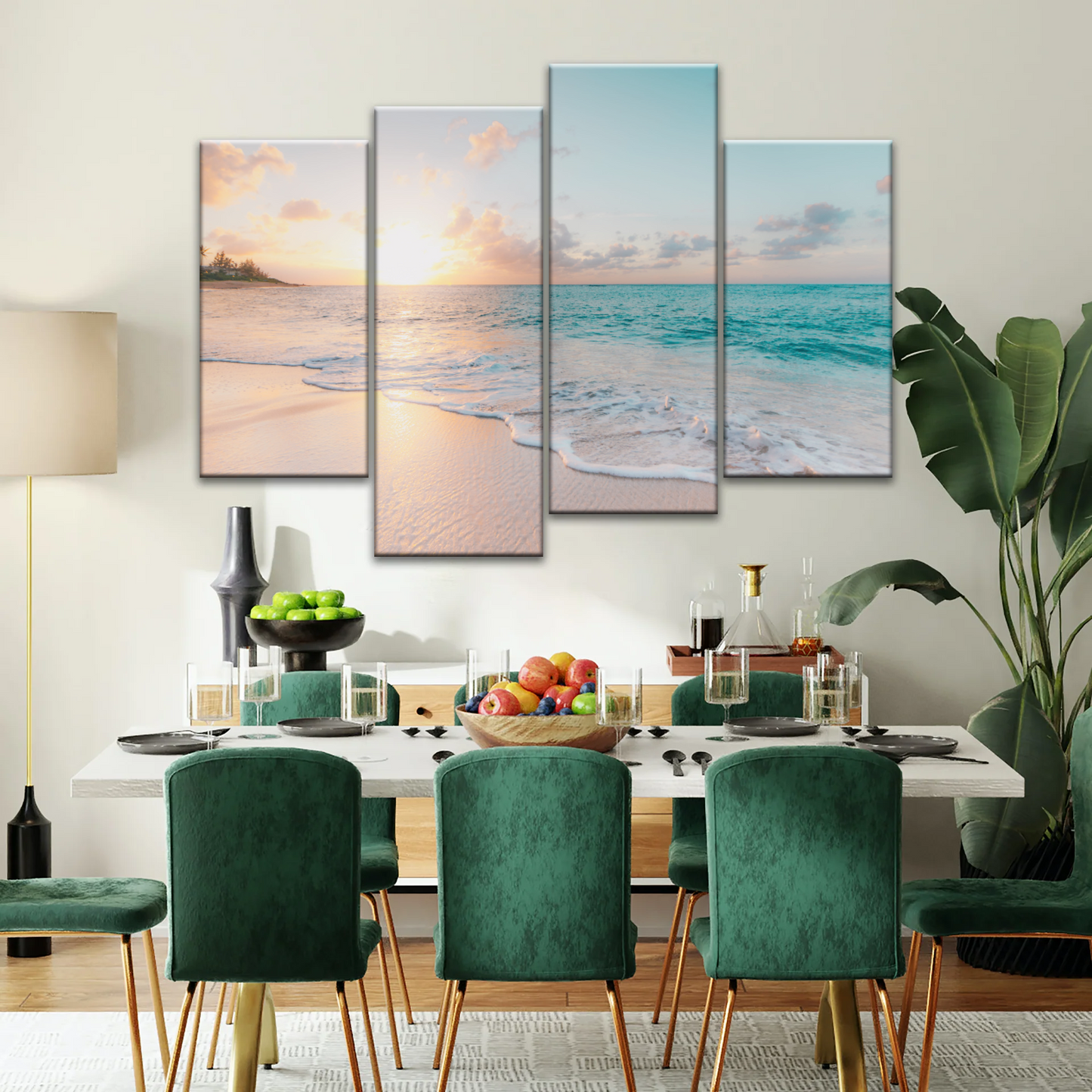 White Sand Beach With Calm Water at Sunset Wall Art