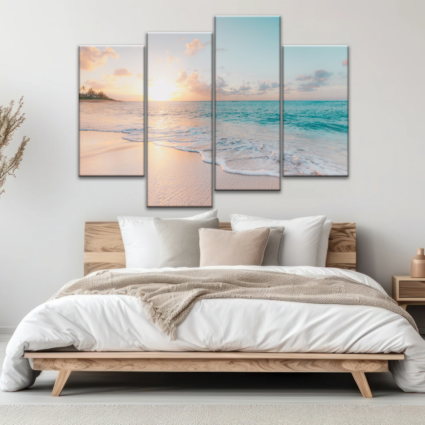 White Sand Beach With Calm Water at Sunset Wall Art