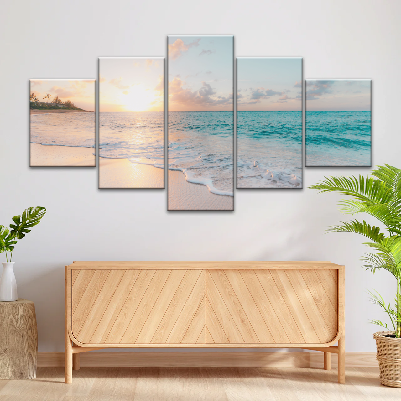 White Sand Beach With Calm Water at Sunset Wall Art
