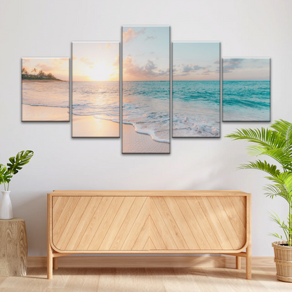 White Sand Beach With Calm Water at Sunset Wall Art