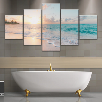 White Sand Beach With Calm Water at Sunset Wall Art
