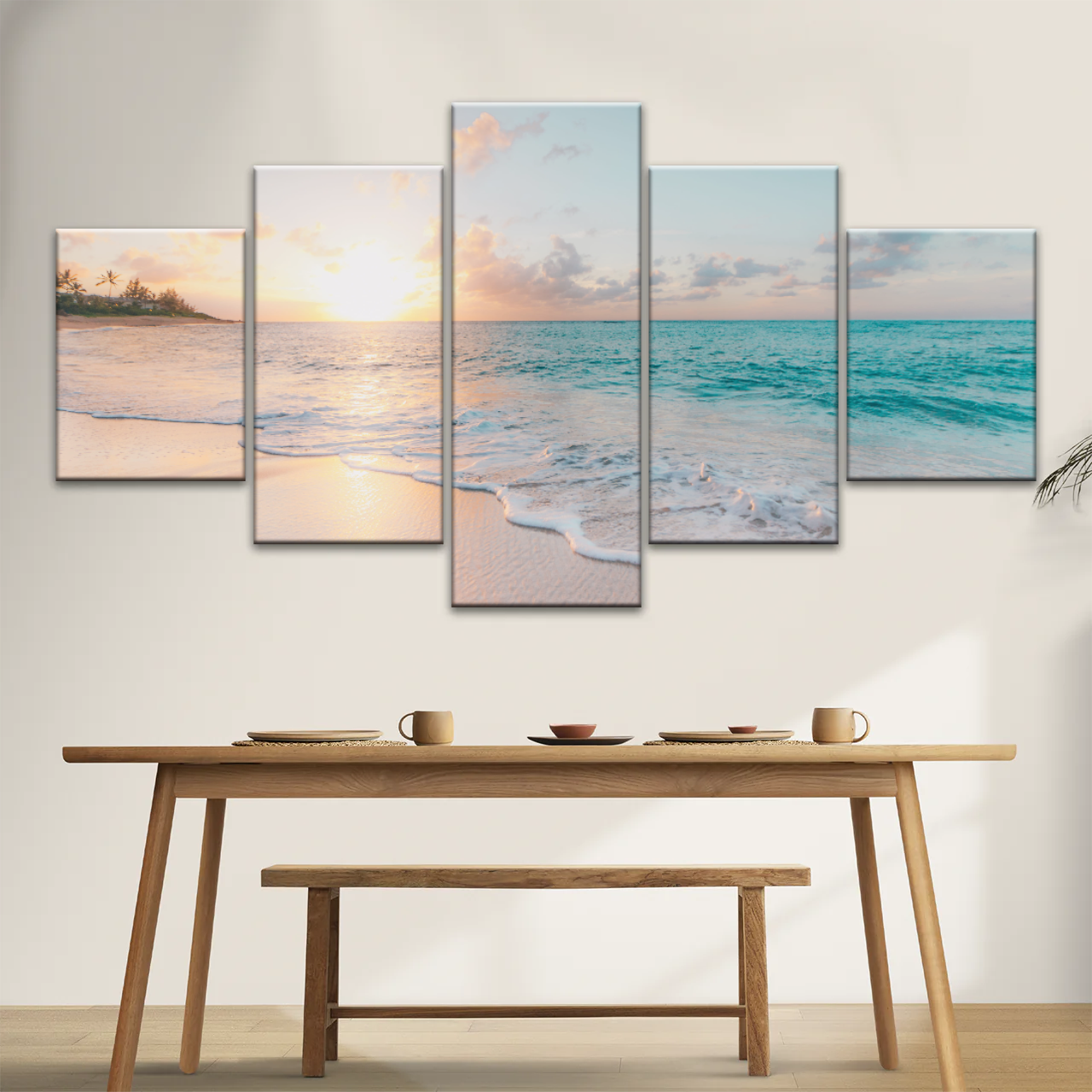 White Sand Beach With Calm Water at Sunset Wall Art