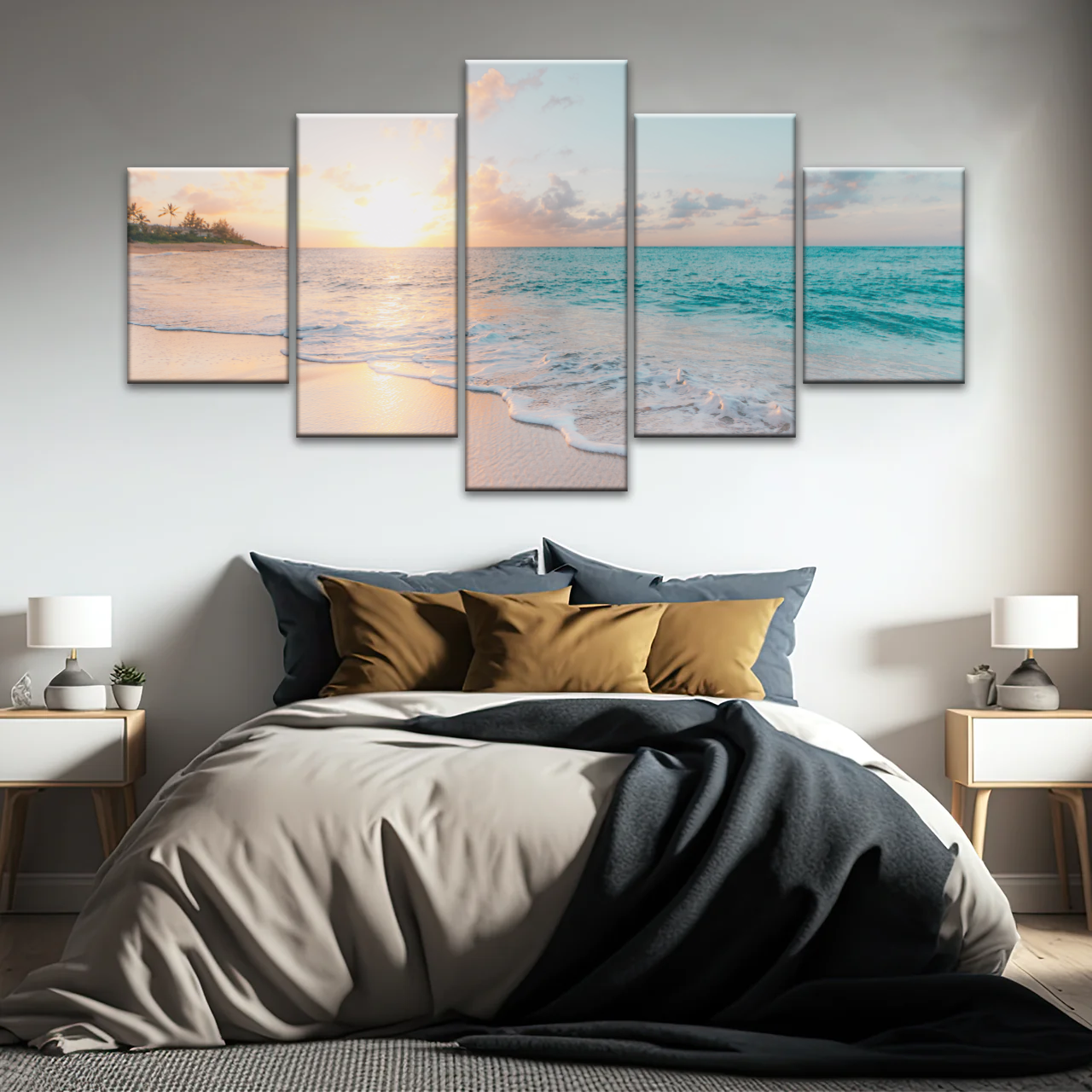 White Sand Beach With Calm Water at Sunset Wall Art