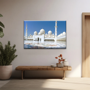 Abu Dhabi Islamic Architecture White Mosque Under Sunlight Wall Art