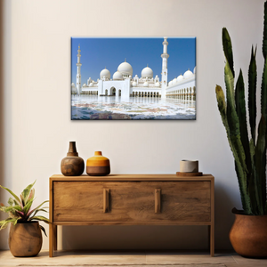 Abu Dhabi Islamic Architecture White Mosque Under Sunlight Wall Art