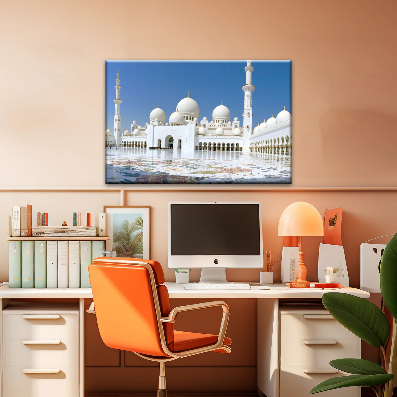 Abu Dhabi Islamic Architecture White Mosque Under Sunlight Wall Art