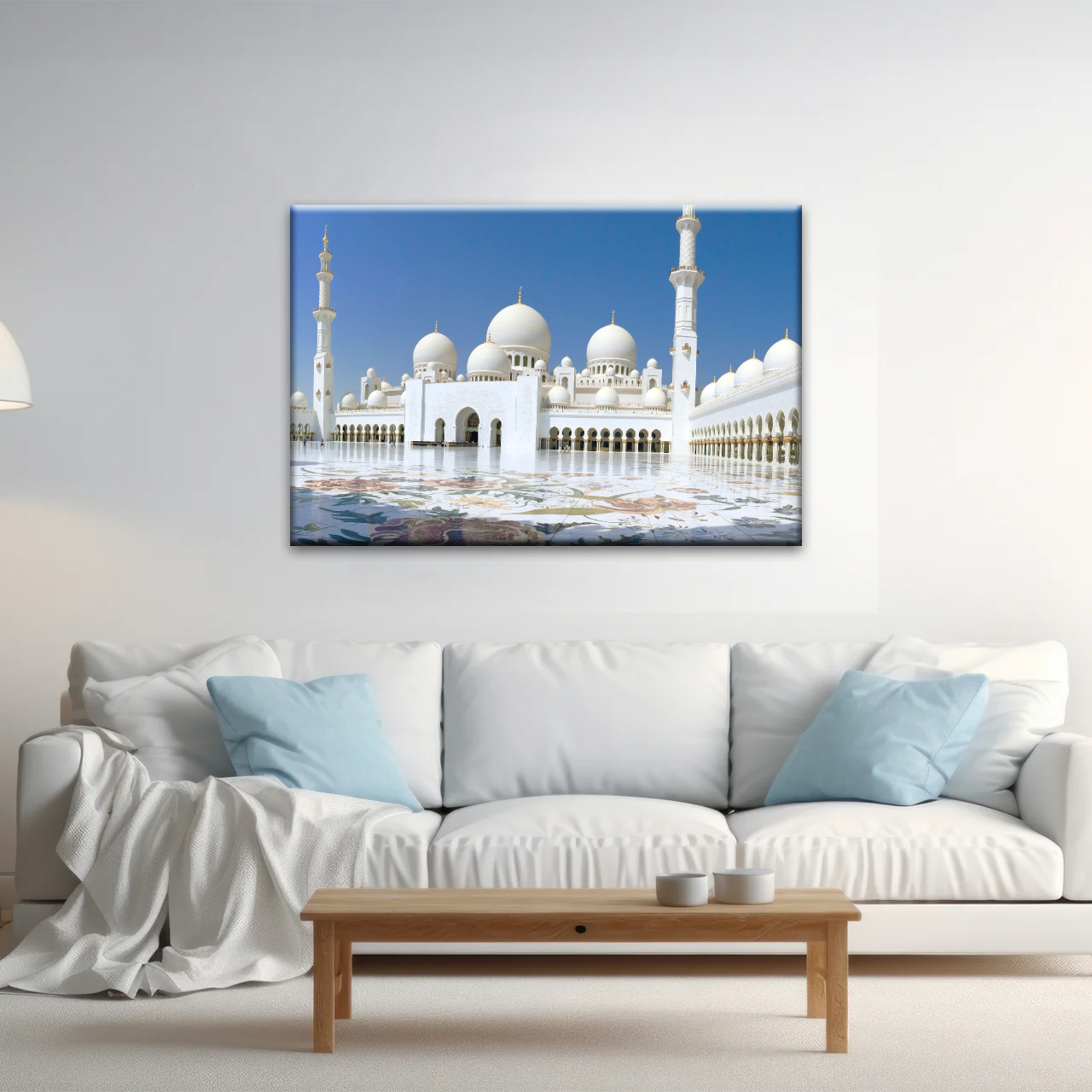 Abu Dhabi Islamic Architecture White Mosque Under Sunlight Wall Art