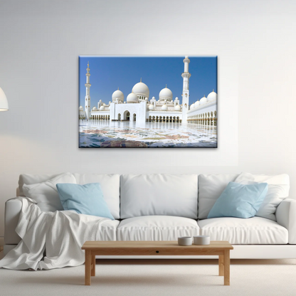 Abu Dhabi Islamic Architecture White Mosque Under Sunlight Wall Art