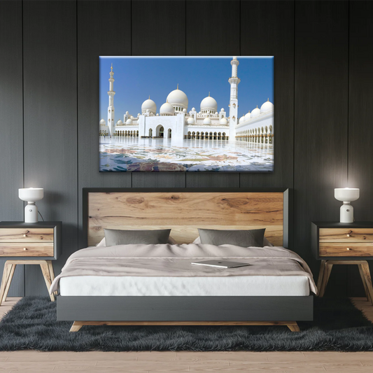 Abu Dhabi Islamic Architecture White Mosque Under Sunlight Wall Art