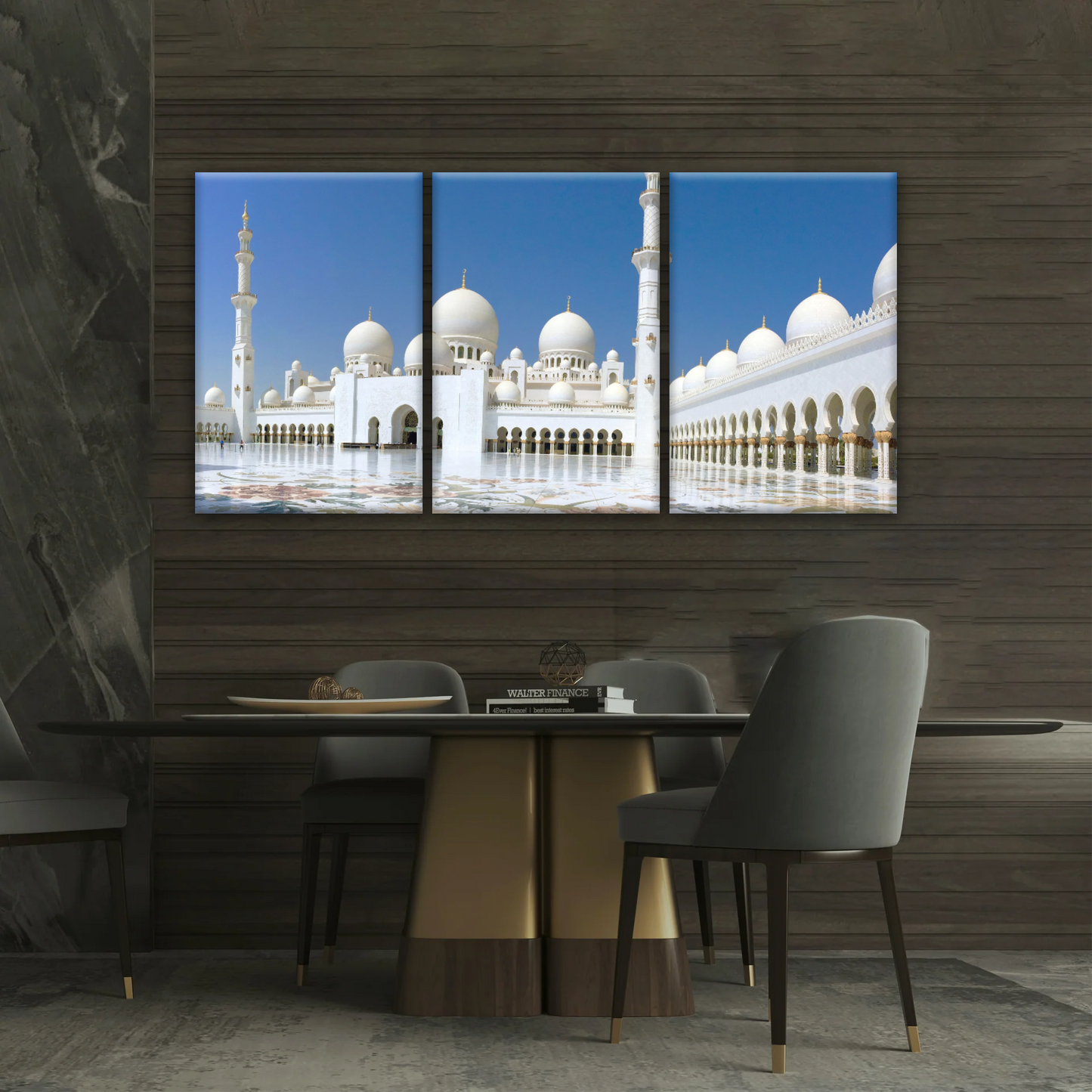 Abu Dhabi Islamic Architecture White Mosque Under Sunlight Wall Art