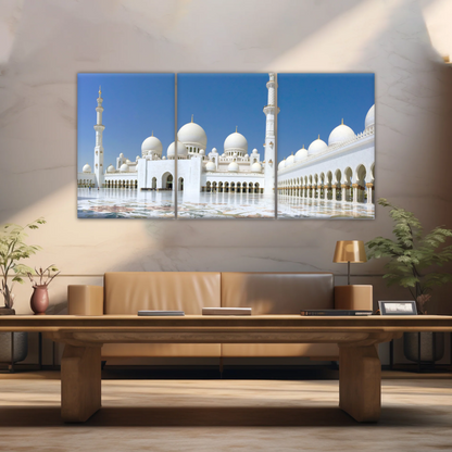 Abu Dhabi Islamic Architecture White Mosque Under Sunlight Wall Art