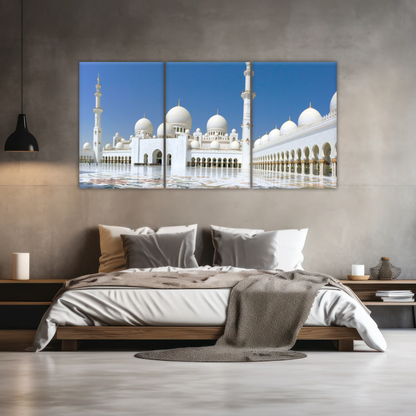 Abu Dhabi Islamic Architecture White Mosque Under Sunlight Wall Art