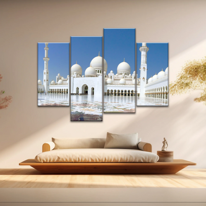 Abu Dhabi Islamic Architecture White Mosque Under Sunlight Wall Art