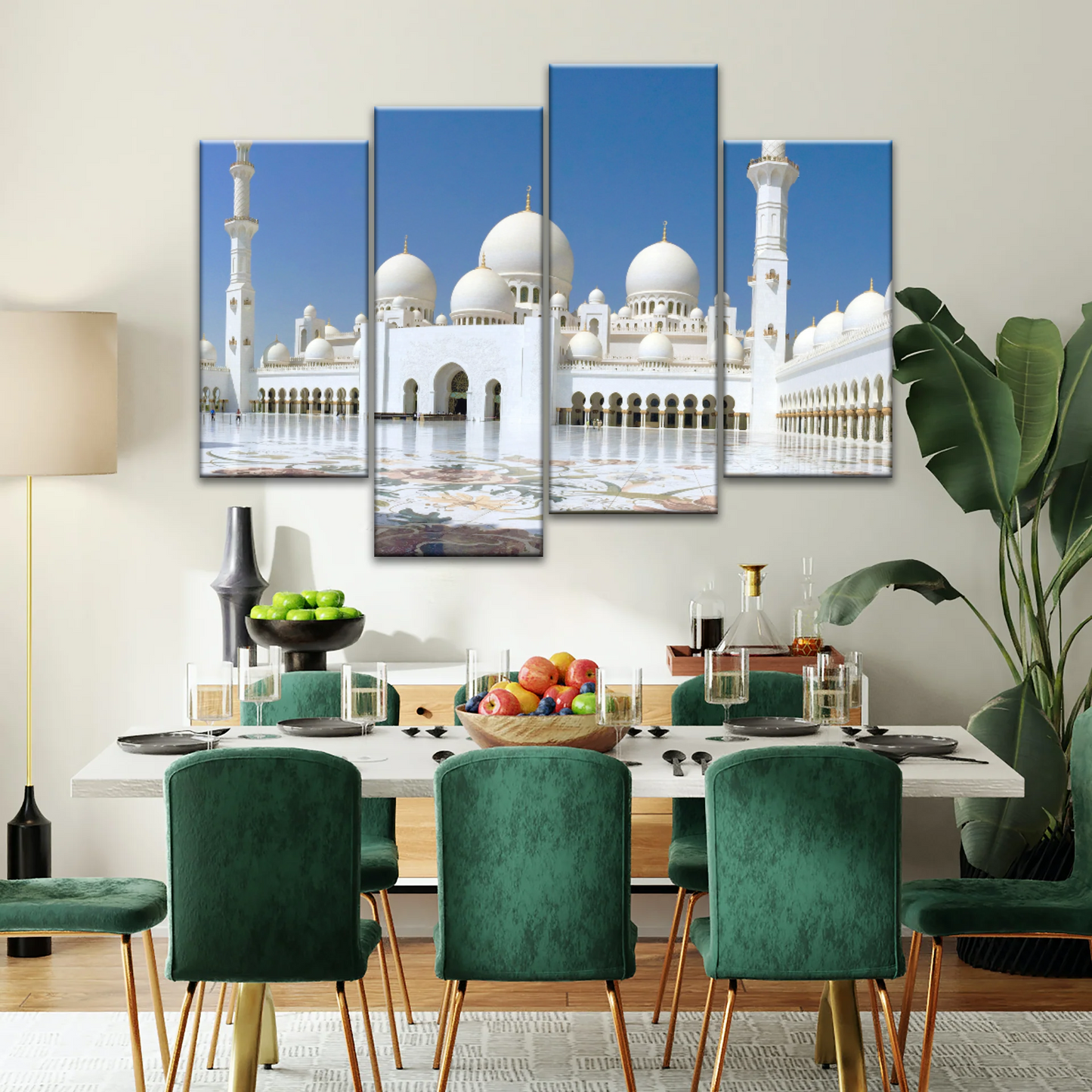 Abu Dhabi Islamic Architecture White Mosque Under Sunlight Wall Art