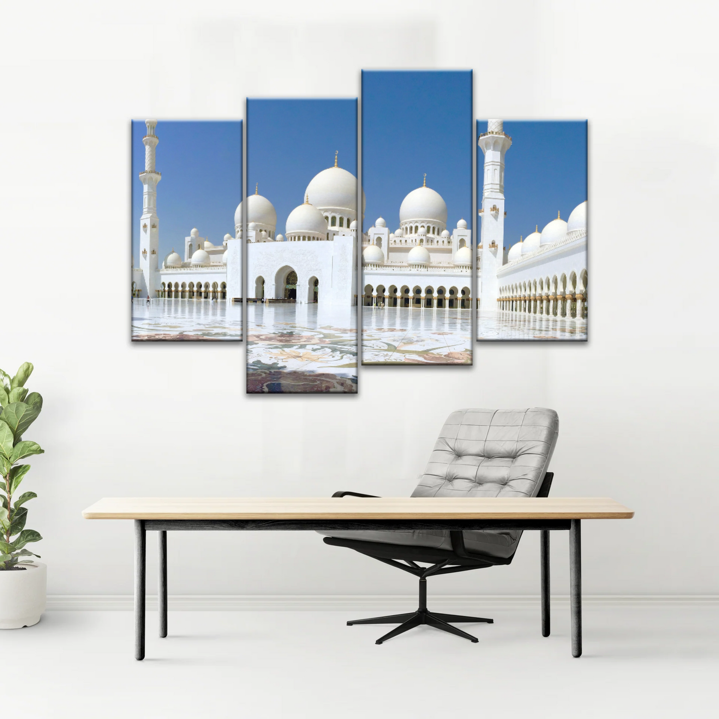 Abu Dhabi Islamic Architecture White Mosque Under Sunlight Wall Art