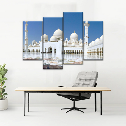 Abu Dhabi Islamic Architecture White Mosque Under Sunlight Wall Art